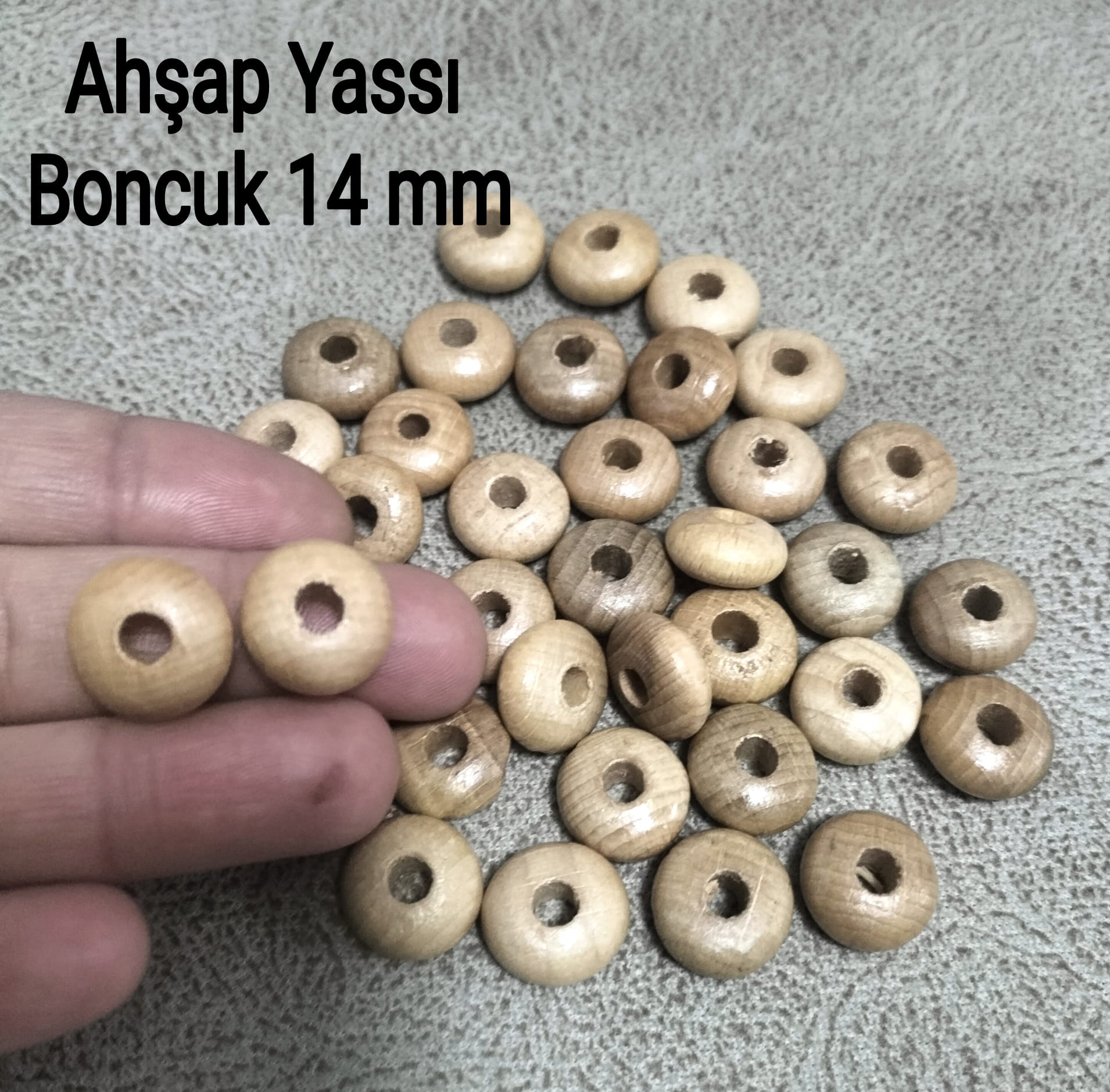 Ahşap Yassı Boncuk 14 mm (40 adet)
