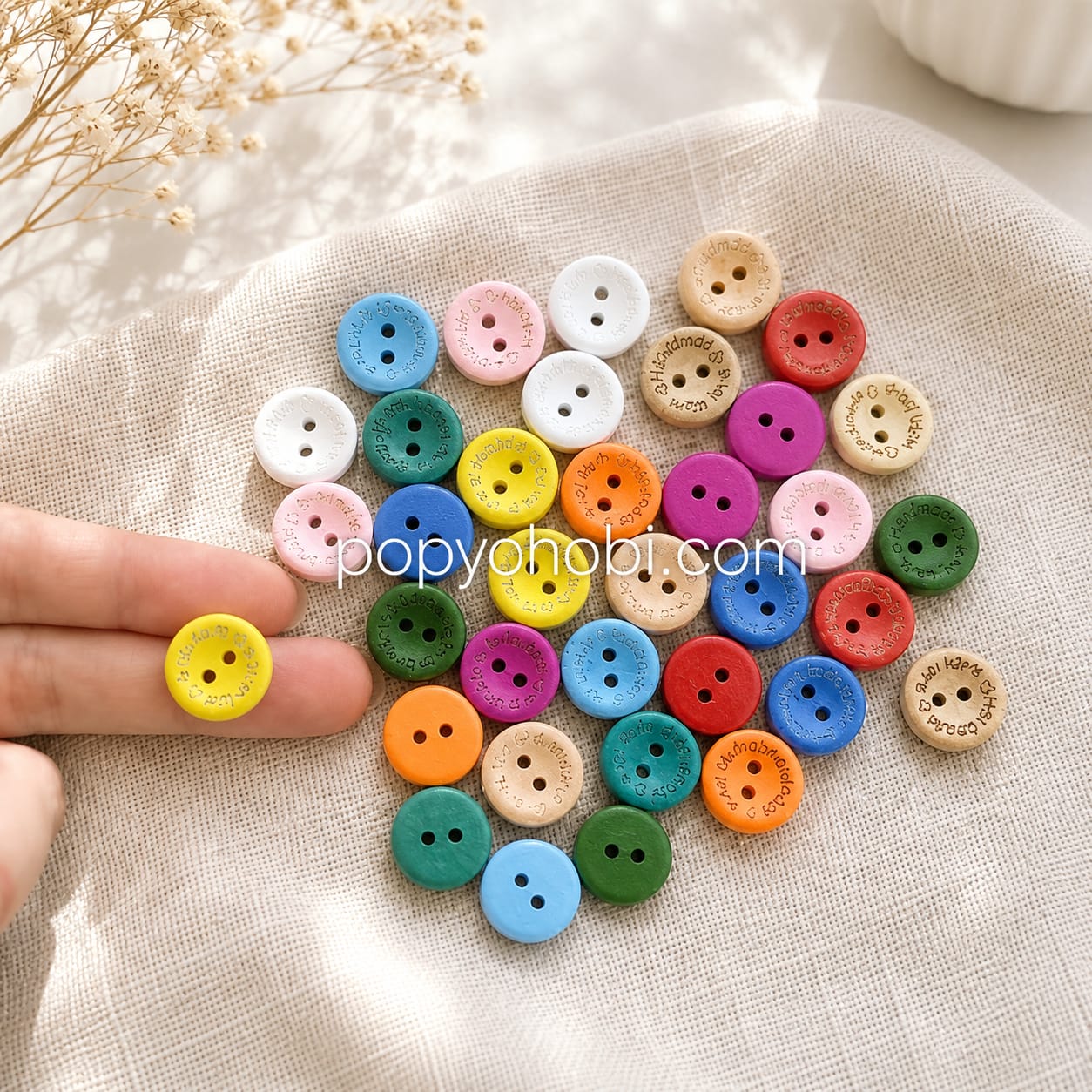 Ahşap Renkli Handmade Düğme 36 adet Karışık Renk (13 mm)