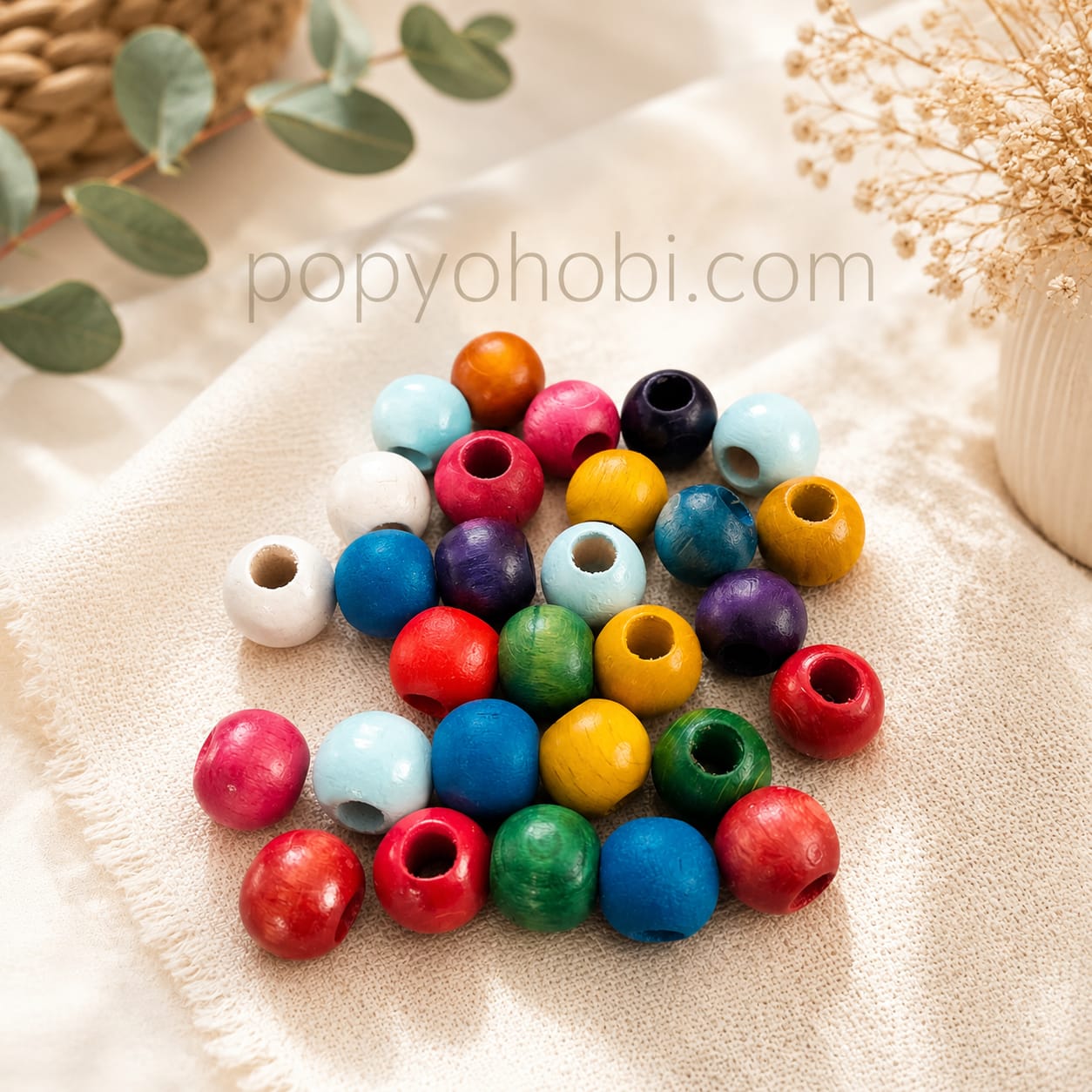 Ahşap Renkli Boncuk 18 mm (30 adet)