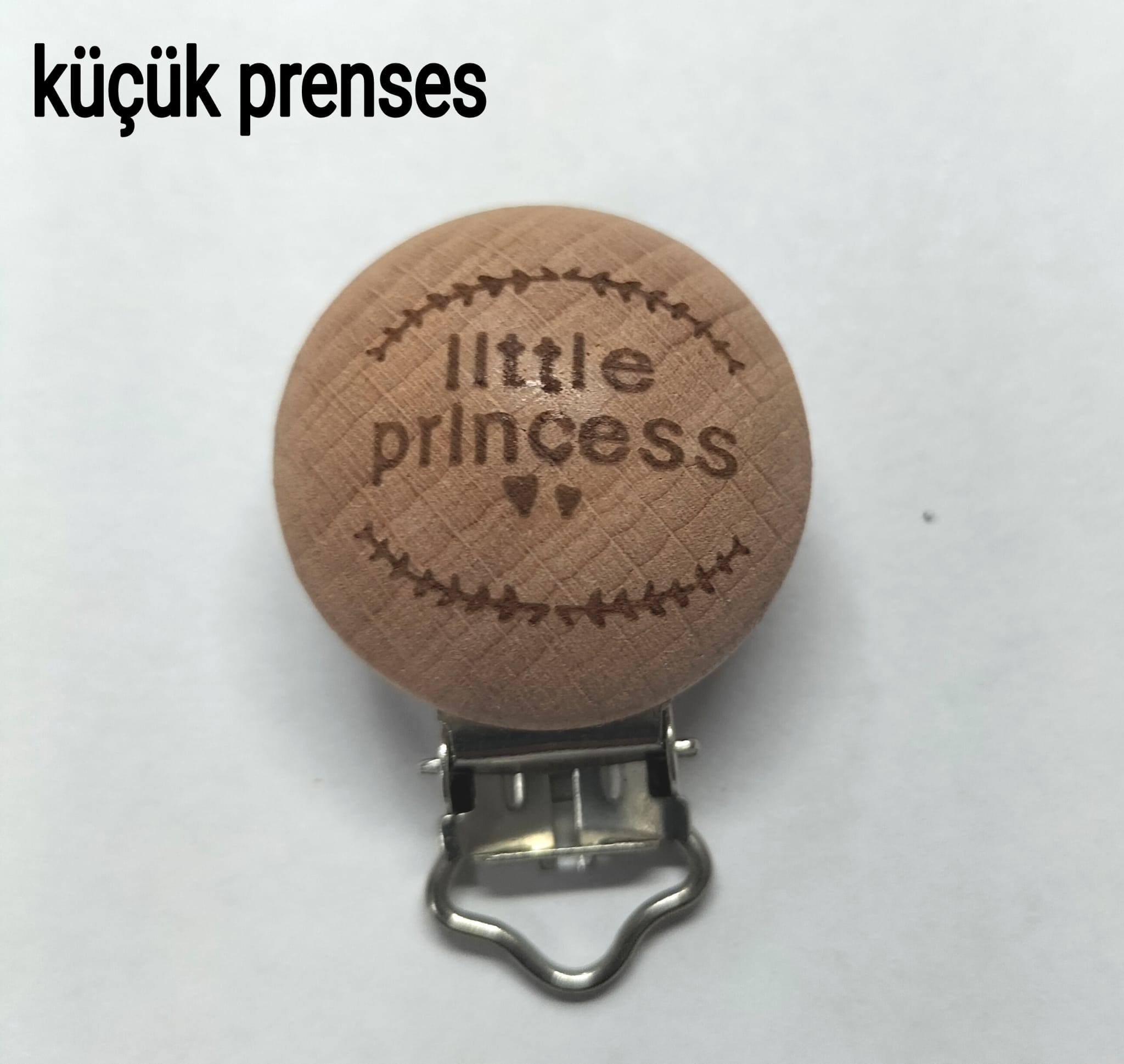 Ahşap Emzik Klips 1 adet, küçük prenses