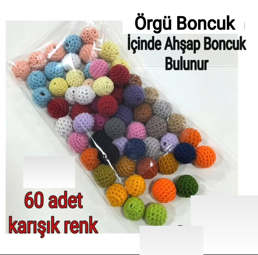 Örgü Boncuk 60 adet Karışık Renk (içinde ahşap boncuk var)