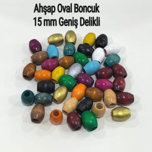 Ahşap Oval Renkli Boncuk 15 mm (40 adet)