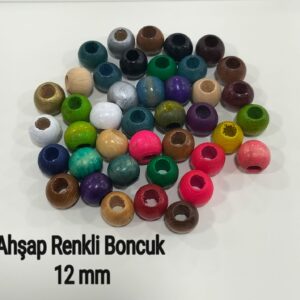 Ahşap Renkli Boncuk 12 mm (40 adet)