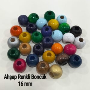 Ahşap Renkli Boncuk 16 mm (30 adet)