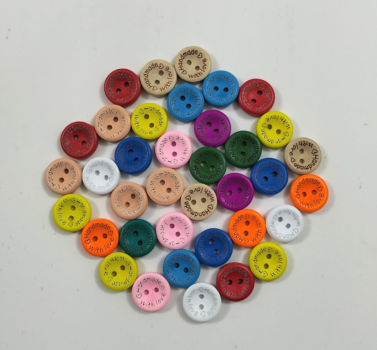 Ahşap Renkli Handmade Düğme 36 adet Karışık Renk (13 mm)