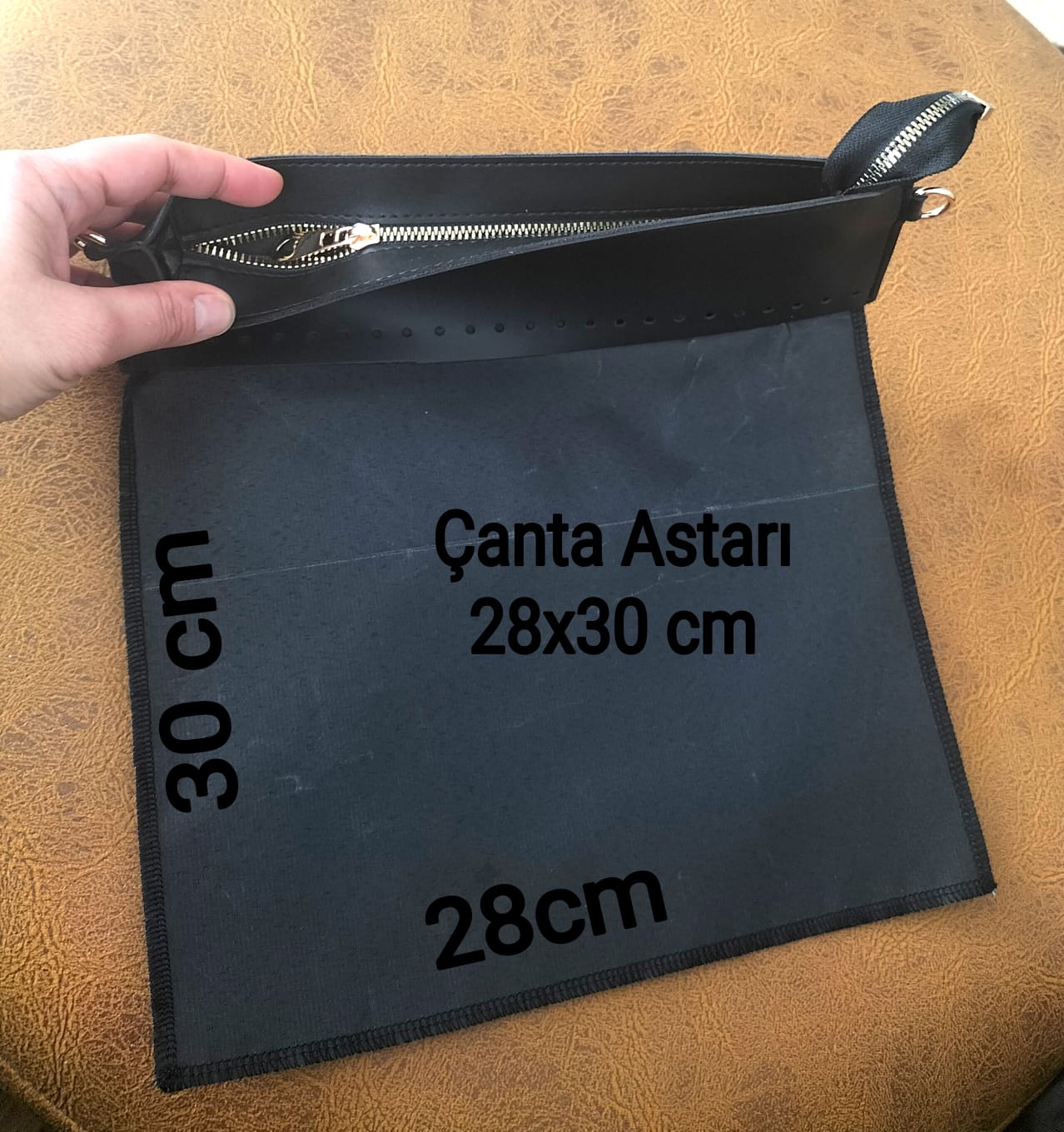 Çanta Astarı Fermuarlı 28×30 cm Siyah Renk
